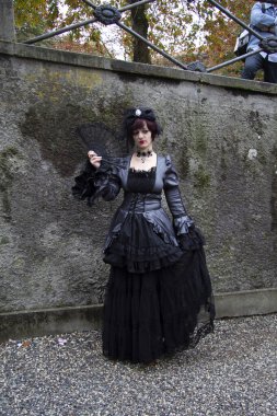 Lucca, Italy - 2018 10 31 : Lucca Comics free cosplay event around city princess in black dress. High quality photo clipart