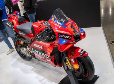 Milan, İtalya: 11 05: 2024 Eicma International bisiklet ve motosiklet şovu Ducati Desmosedici Gp24 MotoGp Francesco Pecco Bagnaia. Yüksek kalite fotoğraf