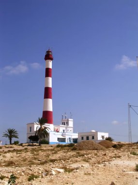 Djerba Tunus 'taki deniz fenerinde. Yüksek kalite fotoğraf