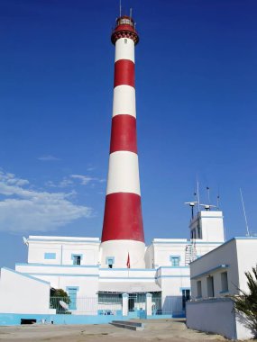 Djerba Tunus 'taki deniz fenerinde. Yüksek kalite fotoğraf