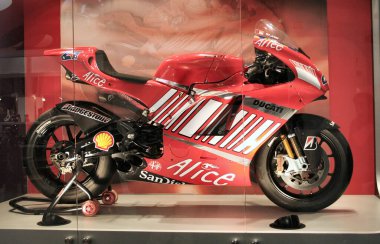 Verona, Italy : 2025 01 24 MBE Motor Bike Expo Custom Motorbike and Custom Muscle Car Event Custom Ducati Alice Motorcycle on Display Desmosedici. High quality photo clipart