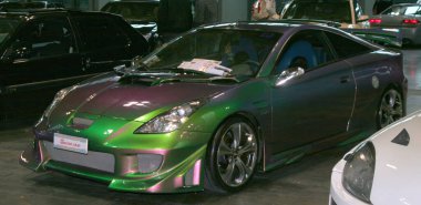 Rimini, İtalya: 2019 03 29 Rimini Akort ücretsiz otomobil buluşması Araba Fuarı 'nda Iridescent Green Toyota Celica. Yüksek kalite fotoğraf