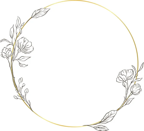 花色金黄矢量圆形框架花朵典雅叶色自然圆形背景 — 图库矢量图片
