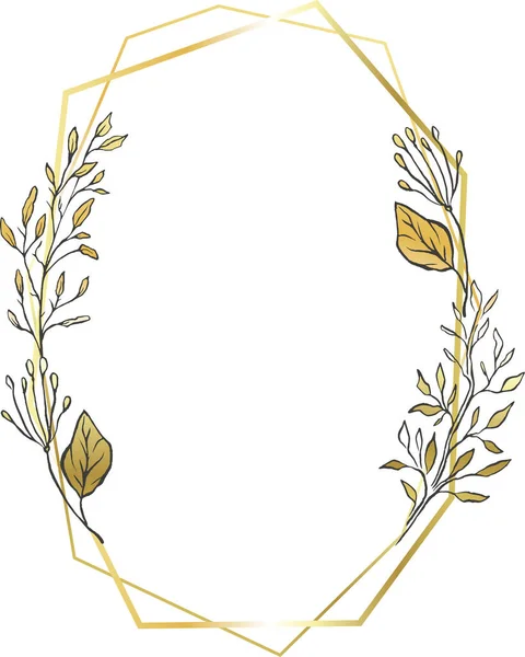 Золотая Овальная Рамка Оставляет Границу Деликатный Свадебный Фон — стоковый вектор