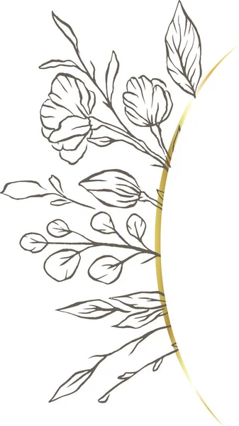 Floral Divider Frame Wedding Gold Live Nature Beauty Flowers — Stock Vector