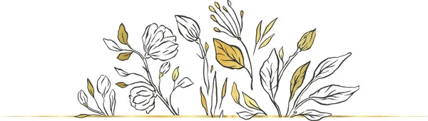 Floral Διαχωριστικό Πλαίσιο Γάμο Χρυσό Ζωντανή Φύση Λουλούδια Ομορφιά — Διανυσματικό Αρχείο