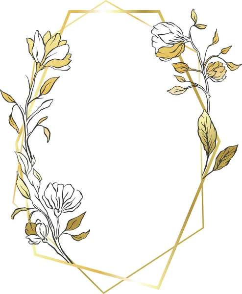 Gold Oval Frame Leaves Border Delicate Wedding Line Background — Stock Vector