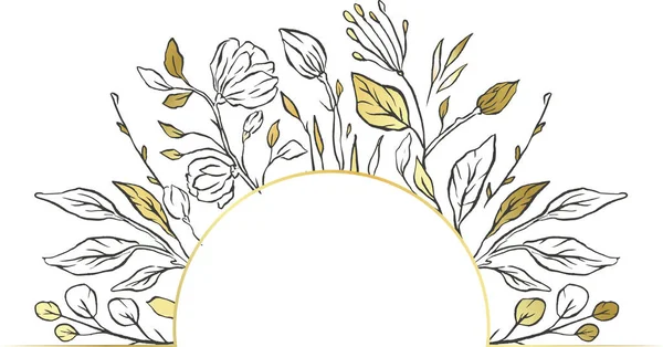 花色金框矢量边框 线条自然野花之美 — 图库矢量图片