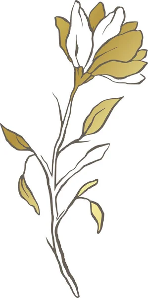 Magnolia Altın Çiçek Hattı Logosu Zarif Düğün Narin Kır Çiçeği — Stok Vektör