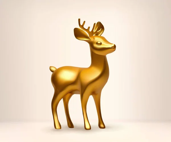 3Dクリスマスゴールド鹿動物 クリスマスの装飾トナカイ黄金のトナカイベクトルレンダリング — ストックベクタ
