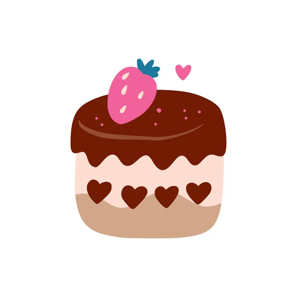 Verjaardag Zoete Cupcake Met Aardbeien Chocolade Crème Vector Partij Baby — Stockvector
