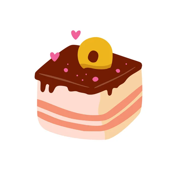 Verjaardag Zoete Taart Slice Met Chocolade Crème Vector Partij Baby — Stockvector