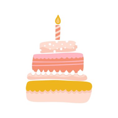 Mumlu doğum günü pastası, vektör partisi bebeği basit tatlı çizimi.