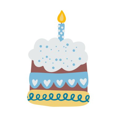 Mumlu doğum günü pastası, vektör partisi bebeği basit tatlı çizimi.