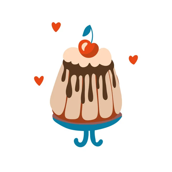 Verjaardag Zoete Cupcake Met Kers Chocolade Room Vector Partij Baby — Stockvector