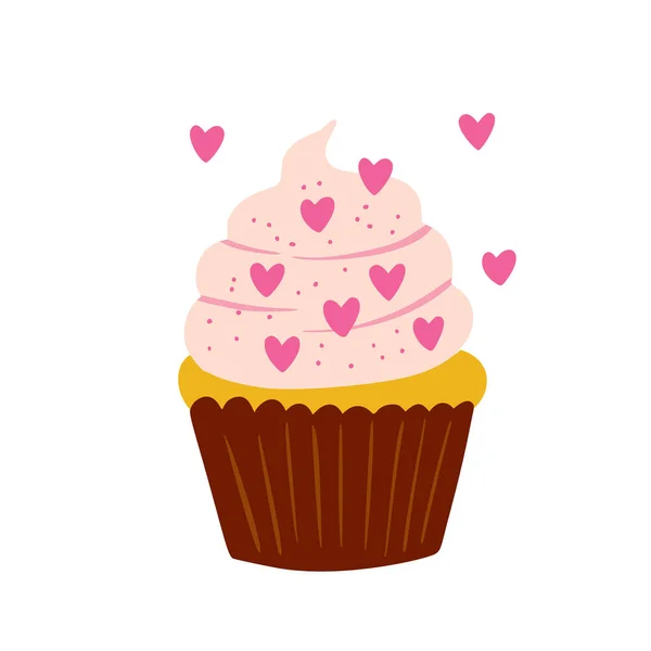 Cumpleaños Dulce Cupcake Con Crema Corazones Vector Fiesta Bebé Amor — Archivo Imágenes Vectoriales