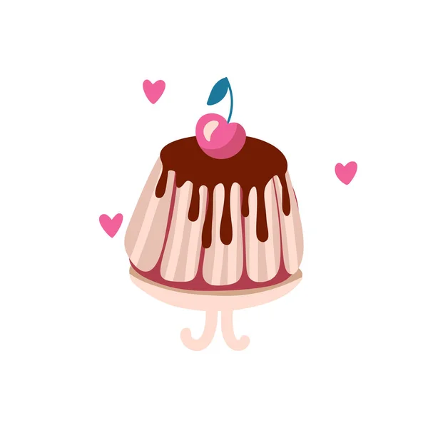 Birthday Sweet Cupcake Cherry Chocolate Cream Vector Party Baby Kids — Stock Vector