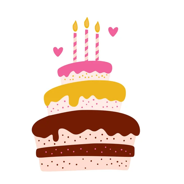 Geburtstagstorte Mit Kerzen Vektor Party Baby Kinder Einfache Flache Dessert — Stockvektor