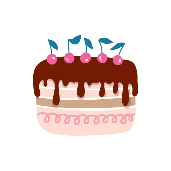 Születésnap Édes Torta Cseresznye Csokoládé Krém Vektor Party Baba Gyerekek — Stock Vector
