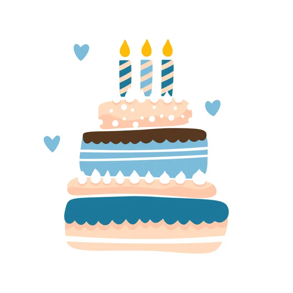 День Народження Торт Свічками Векторна Вечірка Маленькі Діти Простий Плоский — стоковий вектор
