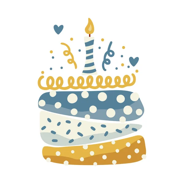 Födelsedag Tårta Med Ett Ljus Vektor Parti Baby Barn Enkel — Stock vektor