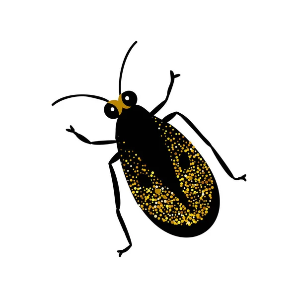 Schwarz Gold Glitzernder Käfer Himmlische Vektorfee Insekt Goldene Kunstillustration — Stockvektor