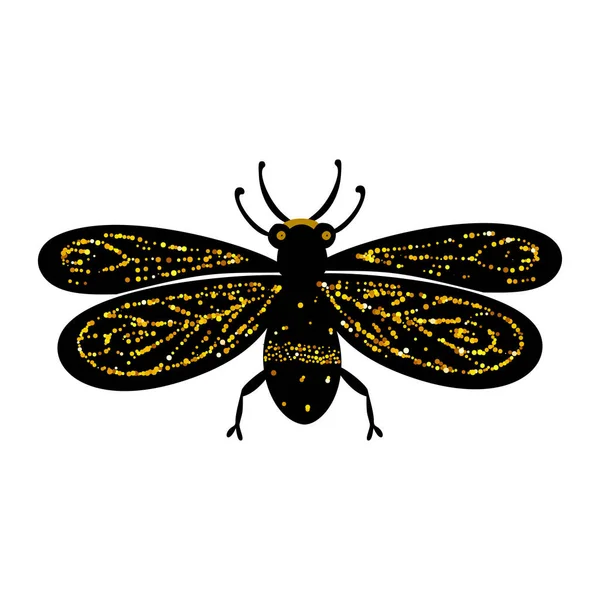 Fekete Arany Csillogó Lepke Pillangó Égi Vektor Tündér Rovar Illusztráció — Stock Vector