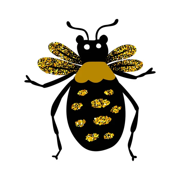 黑色和金色的萤光虫蜜蜂甲虫 天线虫仙虫黄金艺术图解 — 图库矢量图片