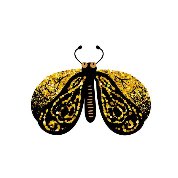 Siyah Altın Parıltılı Güve Kelebeği Gök Vektörü Peri Böceği Çizimi — Stok Vektör
