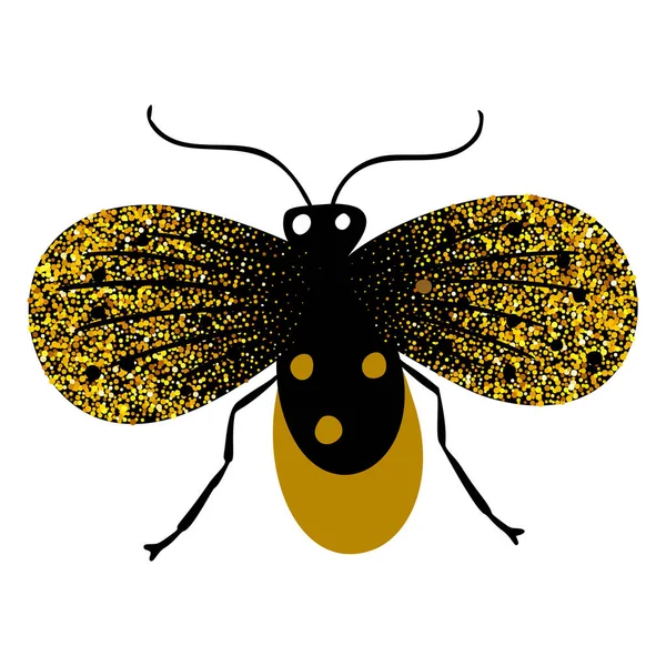 Farfalla Falena Glitter Nera Oro Illustrazione Insetti Fata Vettoriale Celeste — Vettoriale Stock