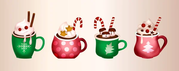 Christmas Sweet Coffee Cocoa Drink Cartoon Vector Tasty Hot Beverage — Stock Vector