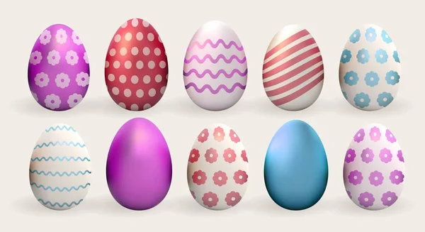Пасхальное Яйцо Набор Милый Реалистичный Праздник Сделать Векторный Праздничный Элемент — стоковый вектор