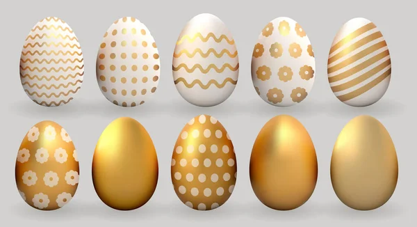 Пасхальное Золотое Яйцо Набор Милый Реалистичный Праздник Сделать Векторный Праздничный — стоковый вектор