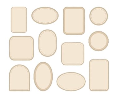 Klasik Bej Çerçeve Koleksiyonu. Davetiyeler, çerçeveler, menüler ve etiketler için boş çerçeve etiketleri. Web sitesinin grafiksel tasarımı, kafeler, butikler, etiketler, düğün davetiyeleri.