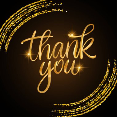 Parıltılı mesaj için teşekkürler. Parlak parıltılı 3d vektör altın harfli el yazısı sanatı