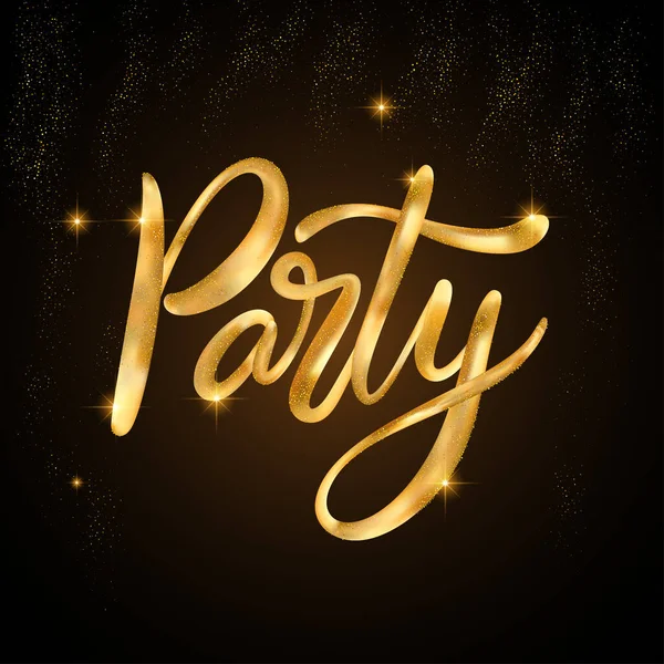 Party Glitter Text Shiny Sparkle Vector Gold Golden Lettering Calligraphy — Stock Vector