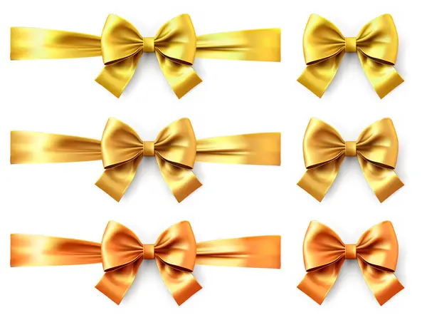 Ribbon Bow Gold Set Shiny Golden Color Satin Ribbon Vector — Stock Vector