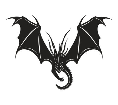 Uçan ragon vektörü siyah siluet sanat. Çin Yeni Yıl sembolü Doodle fantezi doğulu canavar Asyalı karakter canavar logosu