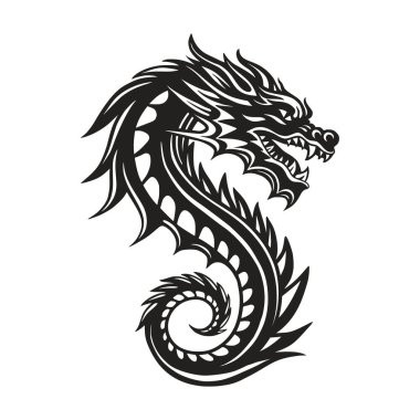 Ejderha vektörü siyah siluet sanat. Çin Yeni Yıl sembolü Doodle fantezi doğulu canavar Asyalı karakter canavar logosu