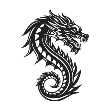 Dragon vector black silhouette art. Chinese New Year symbol Doodle fantasy oriental monster asian character beast logo clipart