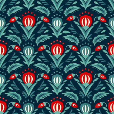 Noel çiçeği vektörü kusursuz desen süslemeli boho halk arka planı