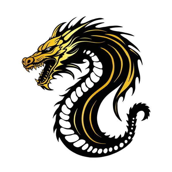 Черный Силуэт Дракона Китайский Новогодний Символ Doodle Фантазии Восточного Монстра — стоковый вектор