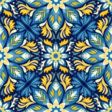 Cesur bir senfoni. Noel çiçeği motifleri, pürüzsüz desenler, kumaş branda, mavi sarı, doğa sınırsız güzellikler.