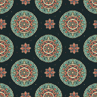 Süslü Hint mandala vintage şirin dikişsiz desen vektör bohem illüstrasyonu