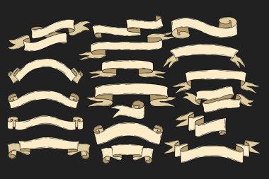 Klasik Dekoratif Etiketler ve Grafik Tasarım İçin El Çizimi Vintage Parşömen Sancakları Koleksiyonu