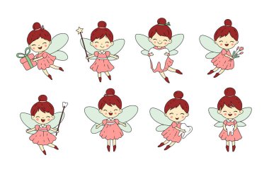 Diş Perisi Sevimli Clipart Bebek Perileri Yumuşak Pastel Renklerde Kanatları ve sihirli değneği ve Tuhaf Vektör İllüstrasyonuyla Ayarla