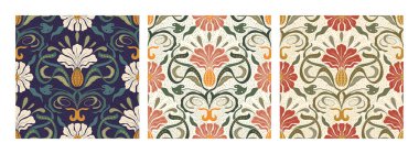 Art Nouveau Vintage Deseni Kusursuz Vektör Arkaplan Barok Çiçek Motifi Boho Bohem Etnik Süslemesi