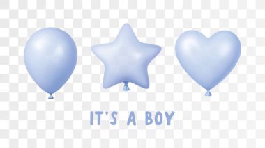 3d Mavi Balon Doğum Günü Parti Vektörü Bebek Partisinde Arka plan Gerçekçi Mutlu Uçan Helyum Yıldızı Aşk Balonu Kartı