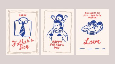 Babalar Günün kutlu olsun, Doodle Eskiz Kartı Seti - Gömlek, Çocuk ve Kızdan Ayakkabılar Elle Çizilmiş Tebeşir Posteri