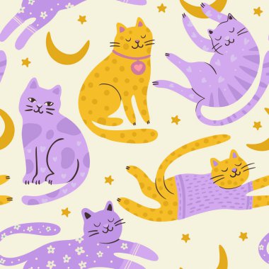 Tuhaf Kedi Sevimli Evcil Hayvan Kusursuz Yıldız Ay İyi Geceler Arkaplan Vektörü Tuhaf Garip Hayali Hayvanlar Duvar Kağıdı